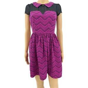 Paper Doll SMALL Junior Purple Black Chevron Mall Goth Fit & Flare Mini Dress